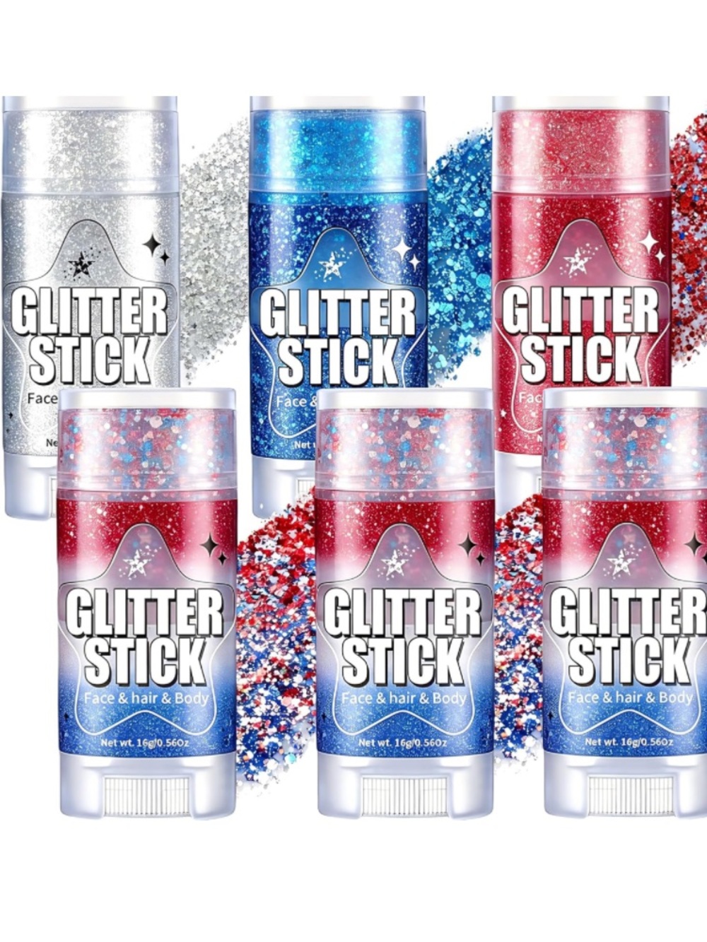 NWT🤍❤️💙Glitter Stick Face & Body Glitter Gel - Red, Blue & Silver🤍❤️💙